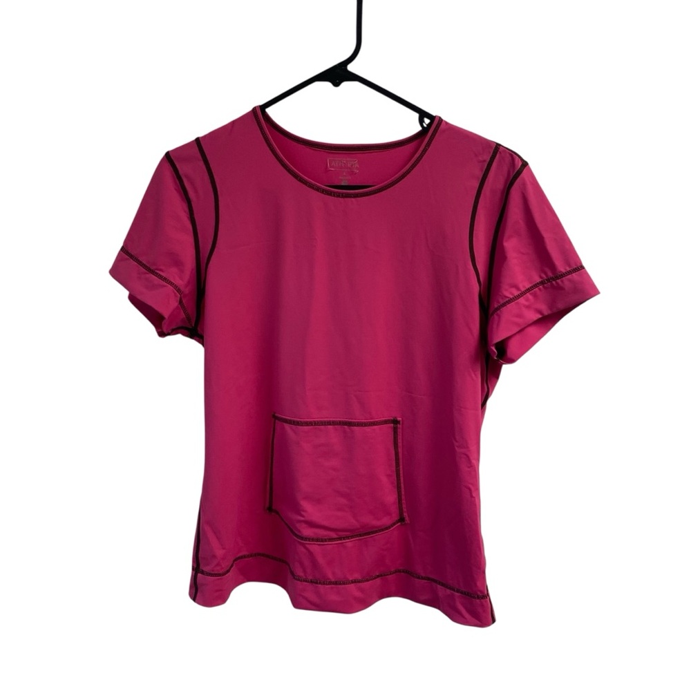 Athleta Fuchsia Short Sleeve Top with Black Trim Size Large‎